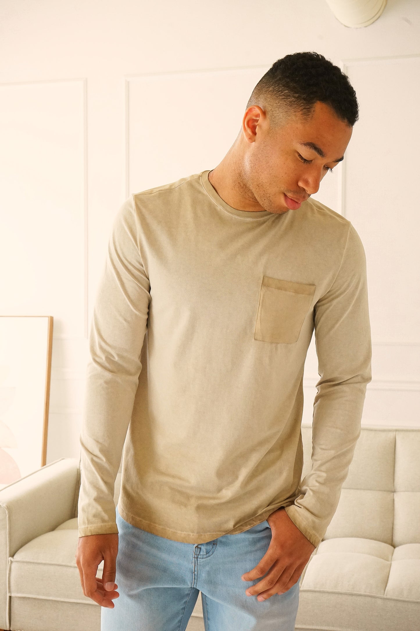 Long Beach Oil-Washed Olive Long Sleeve Tee