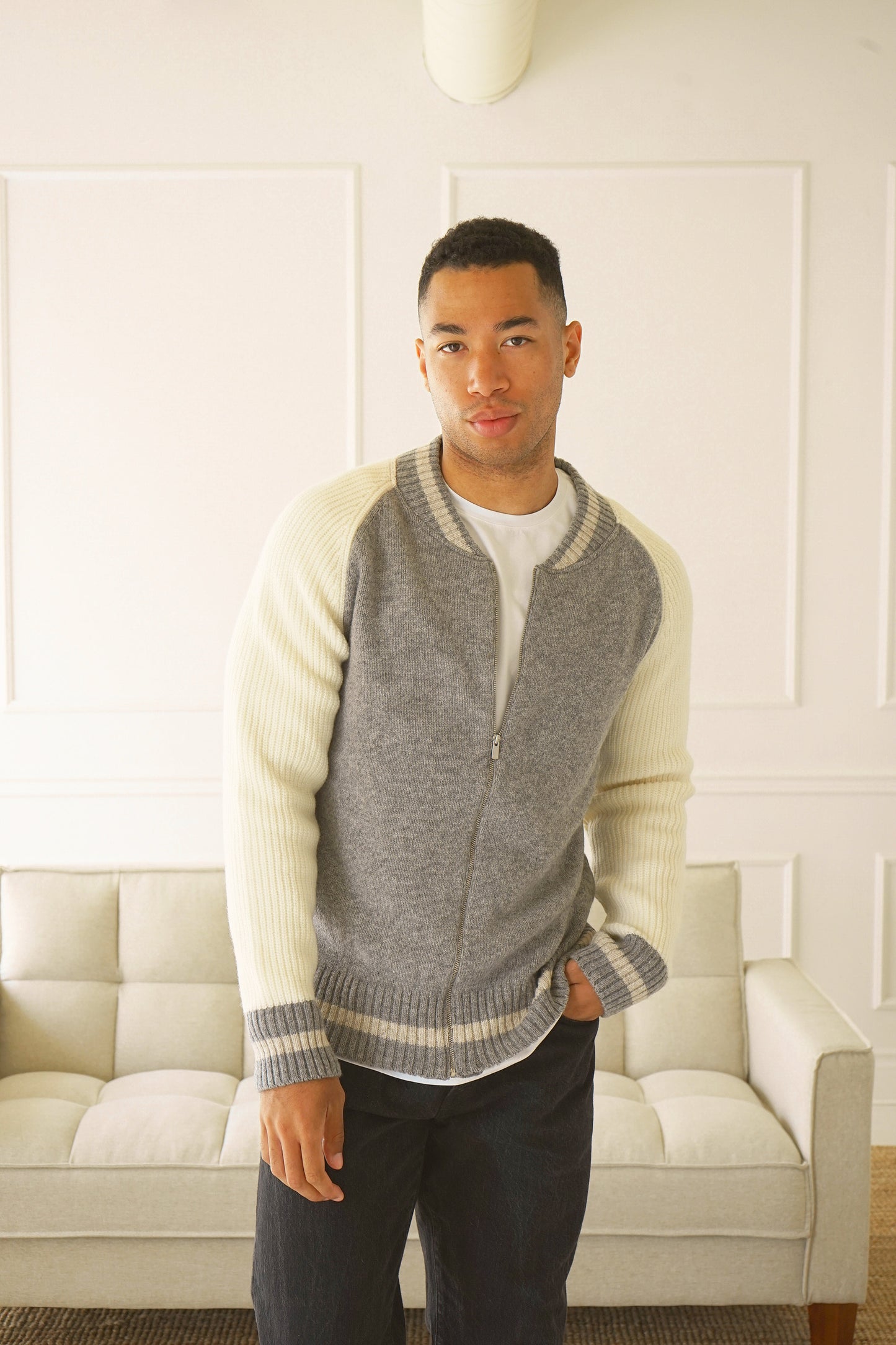Jefferson Grey Knit Bomber