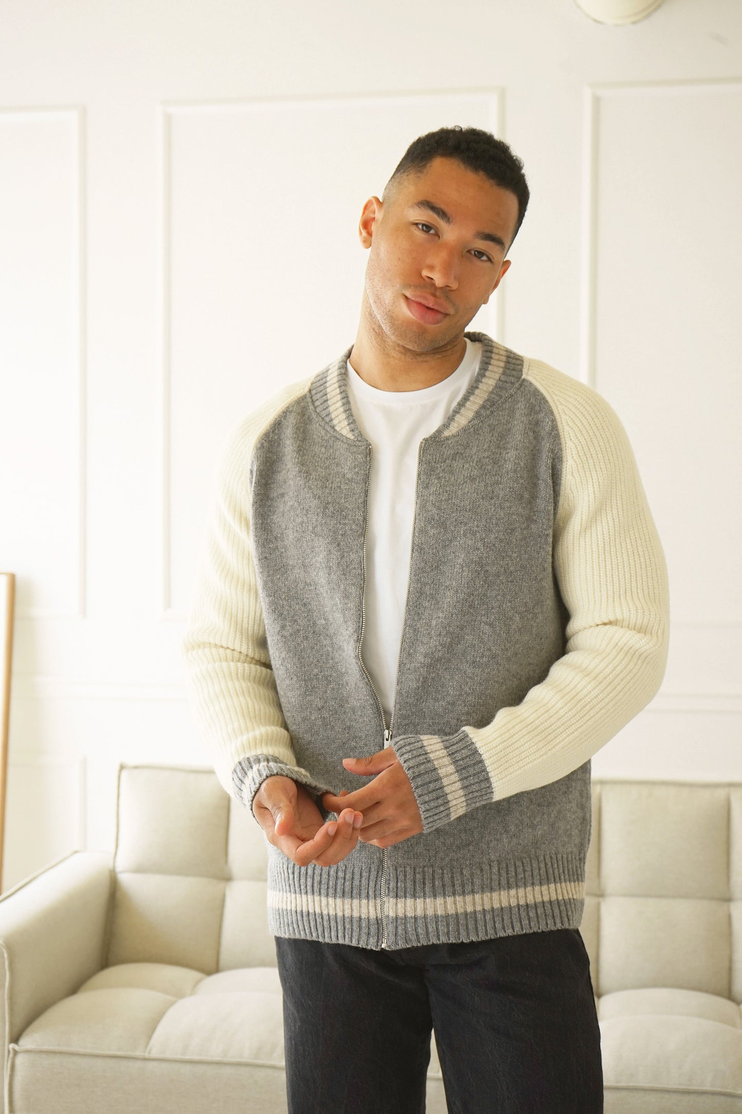 Jefferson Grey Knit Bomber