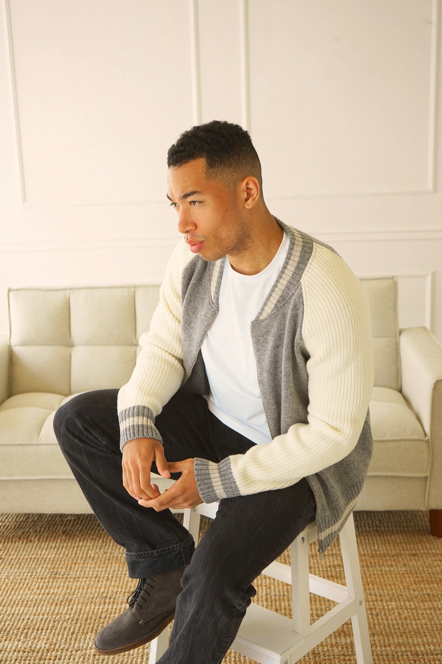 Jefferson Grey Knit Bomber