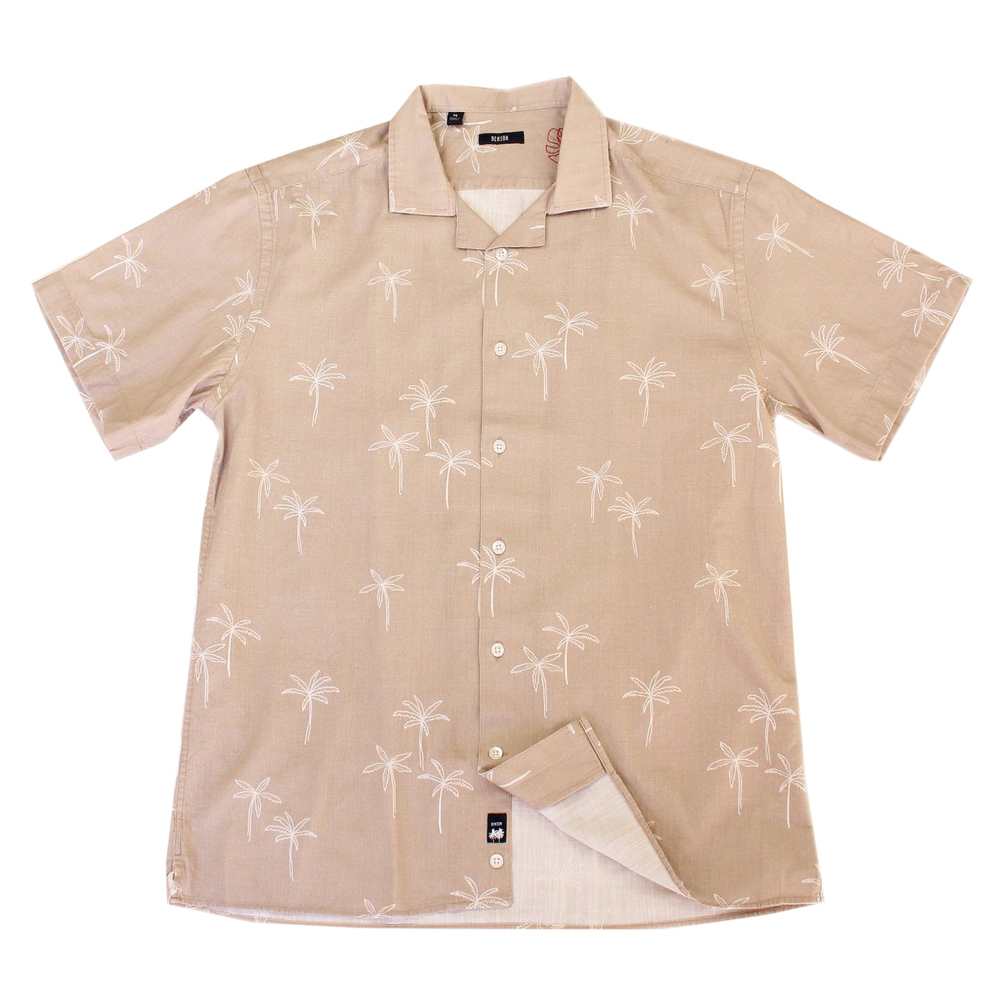 Malibu Taupe Palm Tree Button Up