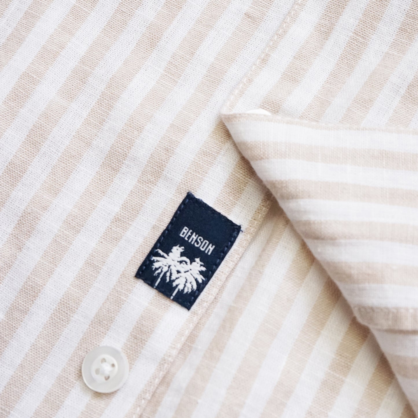 Malibu Beige Striped Button Up