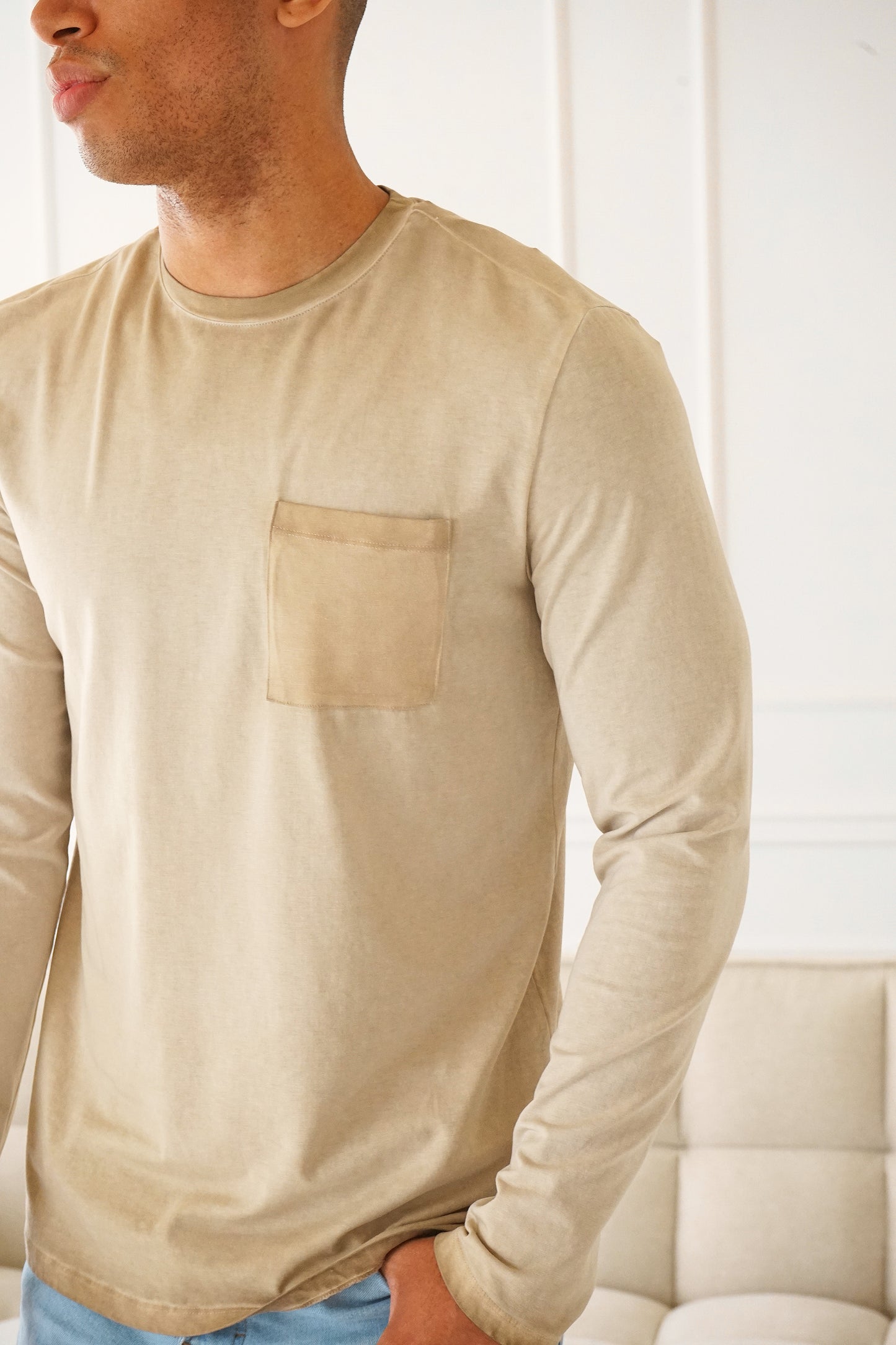 Long Beach Oil-Washed Olive Long Sleeve Tee