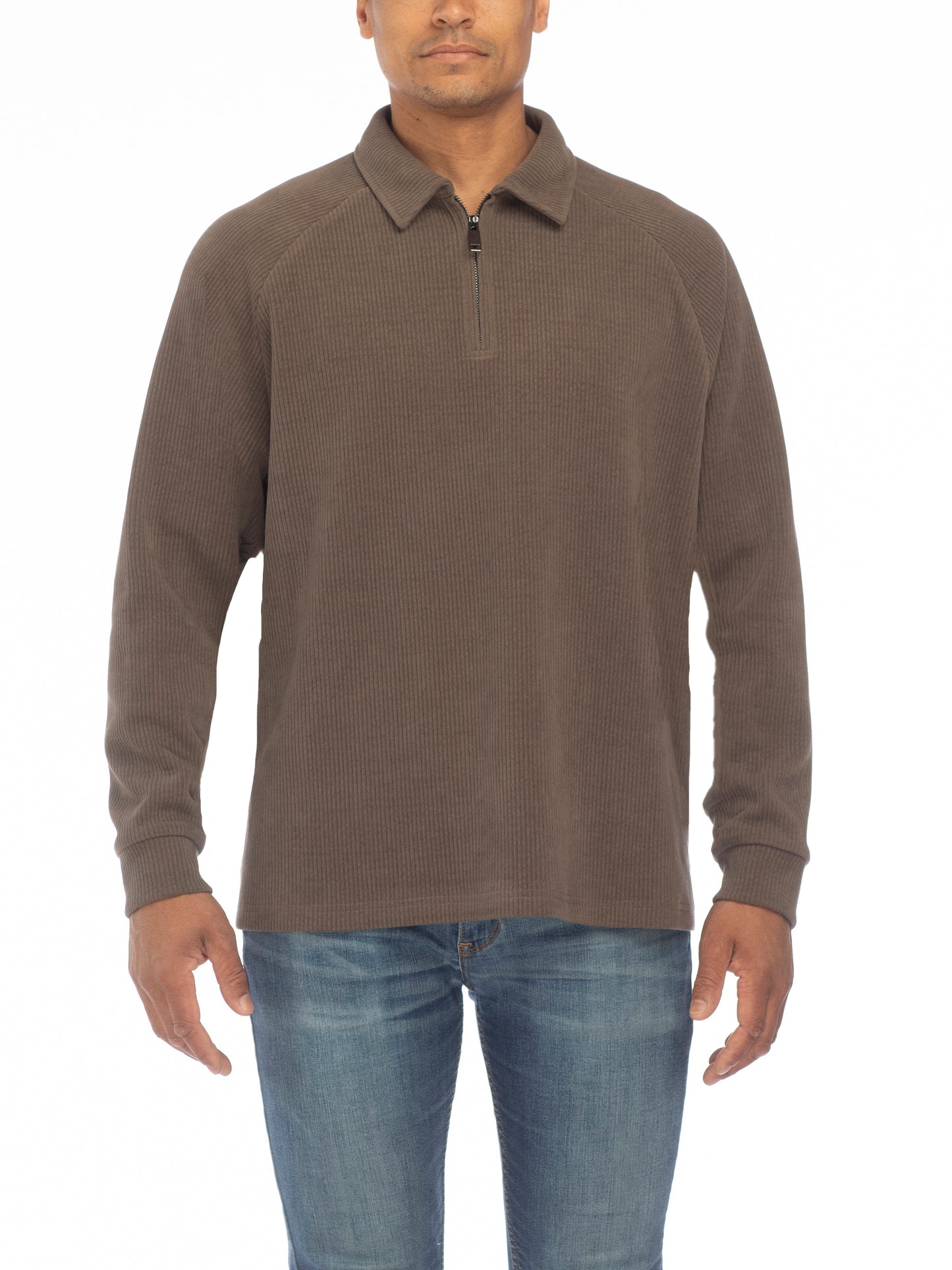 Helder Taupe Long Sleeve 1/4 Polo Pullover