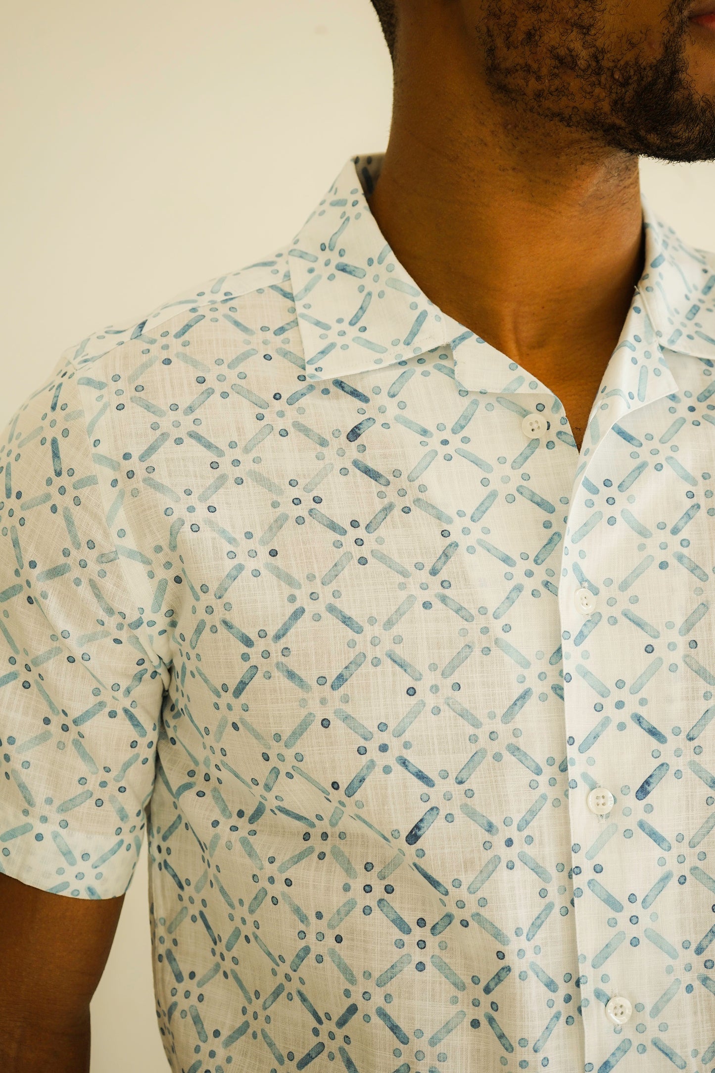 Malibu Blue Stencil Button Up